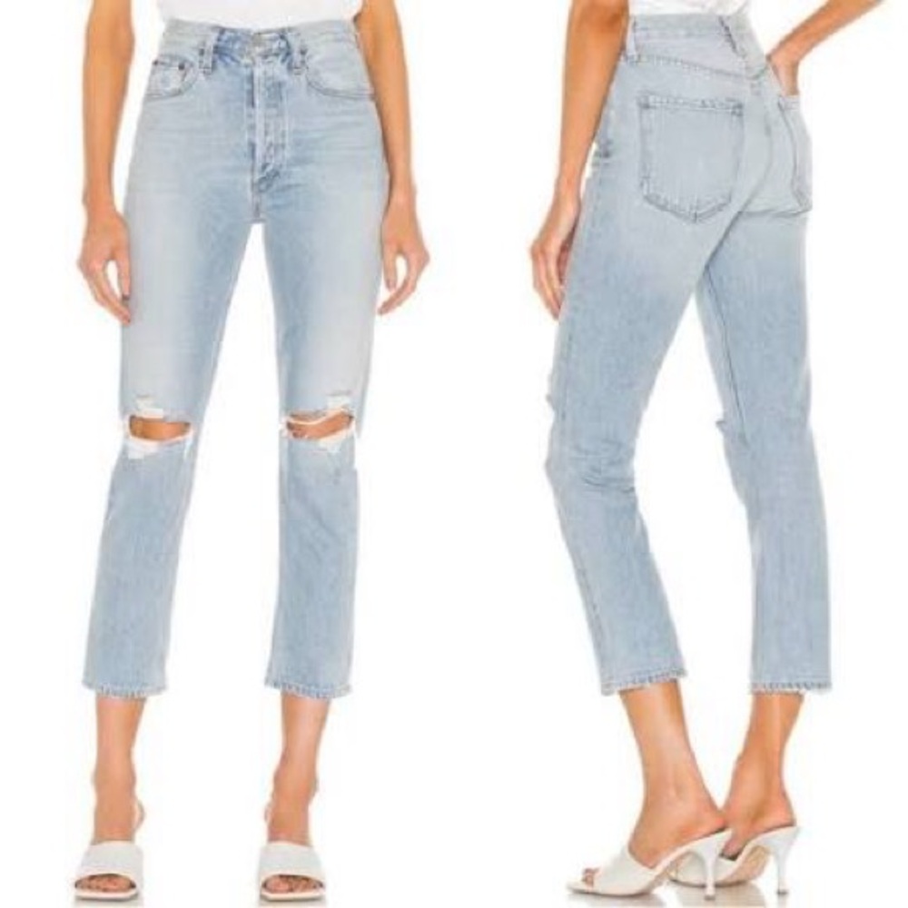 AGOLDE Riley High Rise Straight Crop Jeans Shatter Wash Distressed Size 26